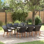 vidaXL Trädgårdsmöbelset med kudde 9 pcs Svart konstrotting
