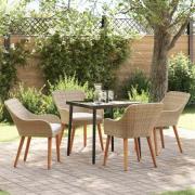 vidaXL Trädgårdsmöbelset med kudde 5 pcs Beige konstrotting