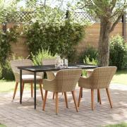 vidaXL Trädgårdsmöbelset med kudde 5 pcs Beige konstrotting