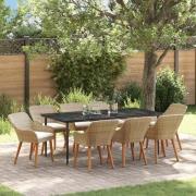 vidaXL Trädgårdsmöbelset med kudde 9 pcs Beige konstrotting