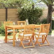 vidaXL Fällstol med kudde 4 pcs Vit 49 x 57.5 x 92cm Massivt akaciaträ