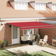 vidaXL Utfällbar markis med LED -remsljus Röd 450 ×300 cm tyg