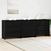 vidaXL Sideboard med låda 3 pcs Svart 70 x 41 x 75 cm Konstruerat trä