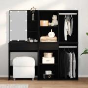 vidaXL LED Sminkbord Set Svart Ek 140 x 40 x 140 cm Konstruerat trä