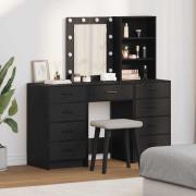 vidaXL Smyckebord med spegelbelysning 3 pcs Svart Konstruerat trä