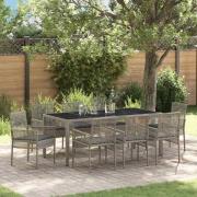vidaXL Trädgårdsmöbelset 9 pcs Grå Poly rattan