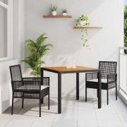 vidaXL Trädgårdsmöbelset 3 pcs Svart Poly rattan