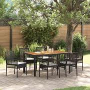 vidaXL Trädgårdsmöbelset 7 pcs Svart Poly rattan