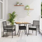vidaXL Trädgårdsmöbelset 3 pcs Svart Poly rattan