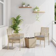vidaXL Trädgårds Bistro Set 3 pcs Beige Poly rattan