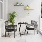 vidaXL Trädgårds Bistro Set 3 pcs Svart Poly rattan