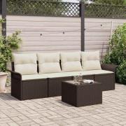 vidaXL Trädgårdsoffset 5 pcs Brun Poly rattan