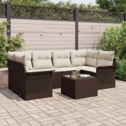vidaXL Trädgårdsoffset 7 pcs Brun Poly rattan