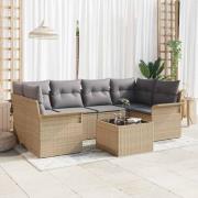 vidaXL Trädgårdsoffset 7 pcs Beige Poly rattan