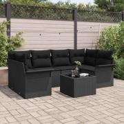 vidaXL Trädgårdsoffset 7 pcs Svart Poly rattan