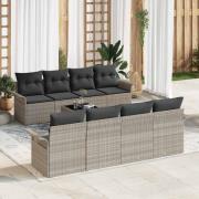vidaXL Trädgårdsoffset 9 pcs Ljusgrå Poly rattan