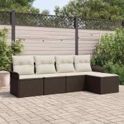 vidaXL Trädgårdsoffset med kudde 5 pcs Brun Poly rattan