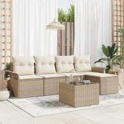 vidaXL Trädgårdsoffset med kudde 6 pcs Beige Poly rattan