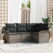 vidaXL Trädgårdsoffset med kudde 4 pcs Grå Poly rattan