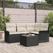 vidaXL Trädgårdsoffset med kudde 5 pcs Svart Poly rattan