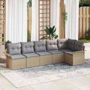 vidaXL Trädgårdsoffset med kudde 6 pcs Beige Poly rattan