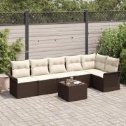 vidaXL Trädgårdsoffset med kudde 7 pcs Brun Poly rattan