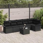 vidaXL Trädgårdsoffset med kudde 7 pcs Svart Poly rattan
