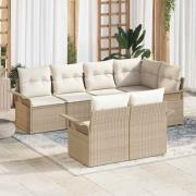 vidaXL Trädgårdsoffset med kudde 7 pcs Beige Poly rattan