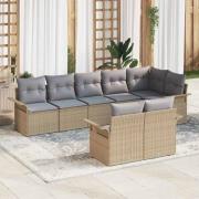 vidaXL Trädgårdsoffset med kudde 8 pcs Beige Poly rattan