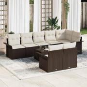 vidaXL Trädgårdsoffset med kudde 9 pcs Brun Poly rattan