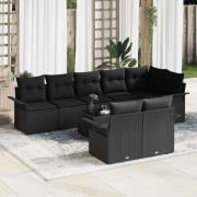 vidaXL Trädgårdsoffset med kudde 9 pcs Svart Poly rattan