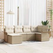 vidaXL Trädgårdsoffset med kudde 6 pcs Beige Poly rattan