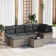 vidaXL Trädgårdsoffset med kudde 7 pcs Grå Poly rattan