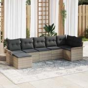 vidaXL Trädgårdsoffset med kudde 7 pcs Ljusgrå Poly rattan