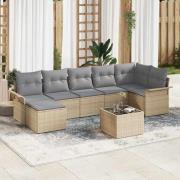 vidaXL Trädgårdsoffset med kudde 8 pcs Beige Poly rattan