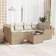 vidaXL Trädgårdsoffset 7 pcs Beige 55 x 55 x 37 cm Poly rattan