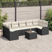 vidaXL Trädgårdsoffset 8 pcs Svart 55 x 55 x 37 cm Poly rattan