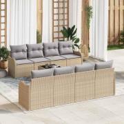 vidaXL Trädgårdsoffset 9 pcs Beige 55 x 55 x 37 cm Poly rattan