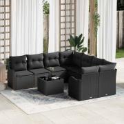 vidaXL Trädgårdsoffset 9 pcs Svart 55 x 55 x 37 cm Poly rattan