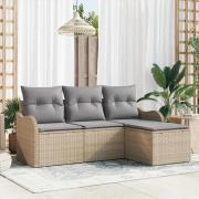 vidaXL Trädgårdsoffset med kudde 4 pcs Beige Poly rattan