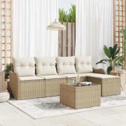 vidaXL Trädgårdsoffset med kudde 6 pcs Beige Poly rattan