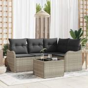 vidaXL Trädgårdsoffset med kudde 5 pcs Ljusgrå Poly rattan