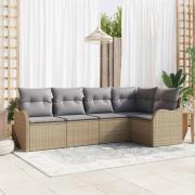 vidaXL Trädgårdsoffset med kudde 5 pcs Beige Poly rattan