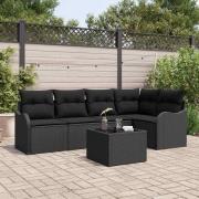 vidaXL Trädgårdsoffset med kudde 6 pcs Svart Poly rattan