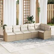 vidaXL Trädgårdsoffset med kudde 6 pcs Beige Poly rattan
