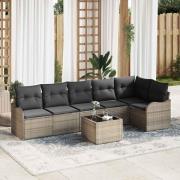vidaXL Trädgårdsoffset med kudde 7 pcs Grå Poly rattan