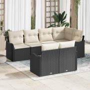 vidaXL Trädgårdsoffset med kudde 7 pcs Svart Poly rattan