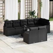 vidaXL Trädgårdsoffset med kudde 9 pcs Svart Poly rattan