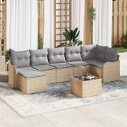 vidaXL Trädgårdsoffset med kudde 8 pcs Beige Poly rattan