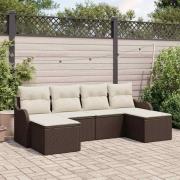 vidaXL Trädgårdsoffset med kudde 6 pcs Brun Poly rattan